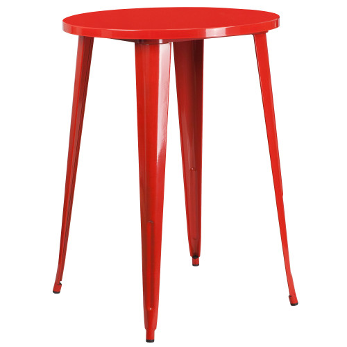 Retro-Modern Red Round Metal Bar Height Table for Chic Indoor-Outdoor Dining