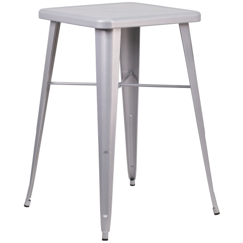 Tall and Sleek 40" Silver Metal Square Indoor - Outdoor Cafe Bar Table