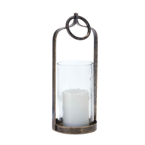 Framed Hurricane Candle Holder - 13" - Black and Brown