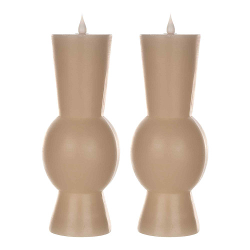 LED Flameless Abstract Tapered Candles with Remote - 9.25" - Beige - Set of 2