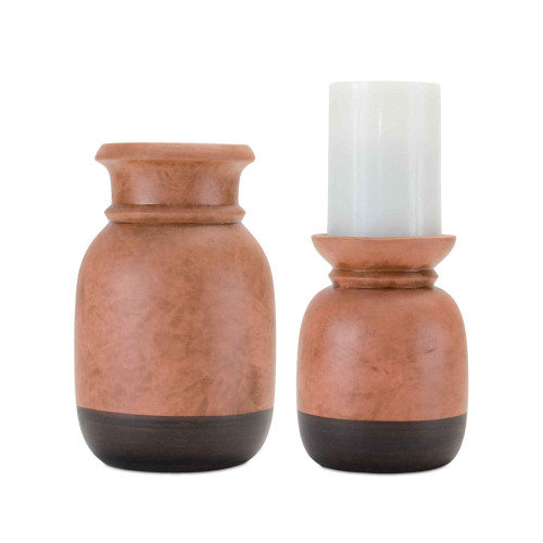 Ceramic Candle Holders - 8.5" - Orange and Black - Set of 2