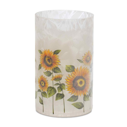 Sunflower Glass Candle Holders - 8" - White and Yellow - Set of 3
