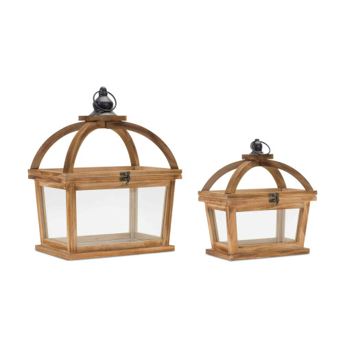 Tapered Wooden Candle Lanterns with Open Lid - 16" - Set of 2