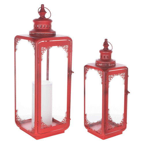 Ornate Curve Punched Candle Lanterns - 24" - Red - Set of 2