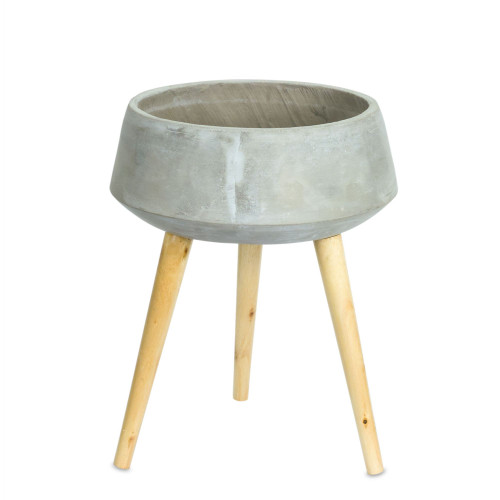 17.5" Grey And Brown Standing Cement Planter