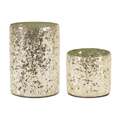 Set of 2 Gold Mosaic Candle Holders 6.75"