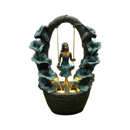 24" LED Lighted Girl on a Swing Tabletop Outdoor Fountain