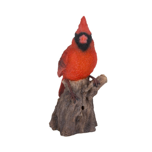 6.5" Motion Activated Singing Cardinal Standing on Stump Outdoor Garden Statue
