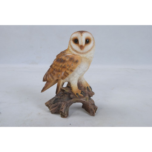 7.25" Barn Owl on Stump Outdoor Garden Statue