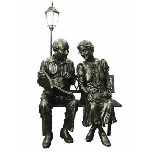 6' Lighted Elderly Couple with Street Lamp Outdoor Garden Statue