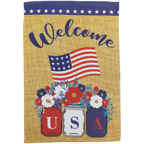 Floral Mason Jars "Welcome" USA Flag Patriotic Outdoor Garden Flag - 18" x 12.5"