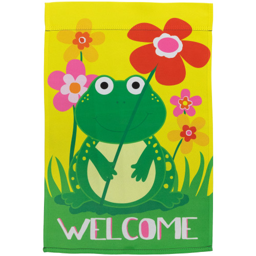 Happy Frog "Welcome" Floral Outdoor Garden Flag 18" x 12.5"
