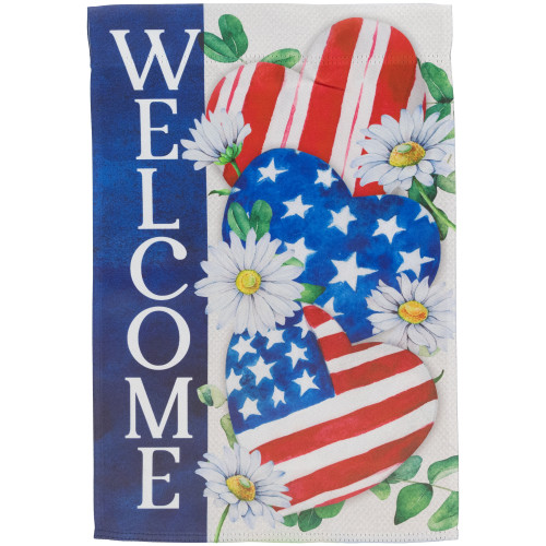 Stars and Stripes Hearts "Welcome" Americana Outdoor Garden Flag - 18" x 12.5"