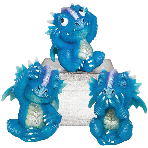 Set of 3 Hear See Speak Baby Dragon Outdoor Garden Statues 3.5"