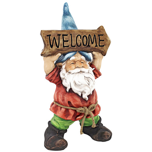 22" Willie Gnome the Greeter with "Welcome" Sign Outdoor Garden Statue