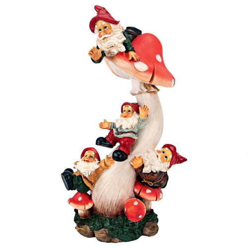 18" Mushroom Madness Tower with Gnome Outdoor Garden Statue