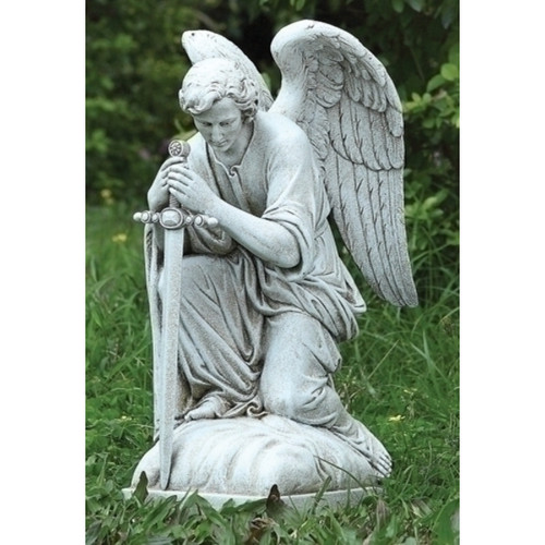 13.25" Kneeling Male Angel Outdoor Garden Statue