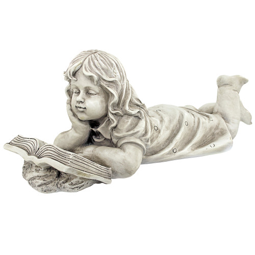 21" Backyard Scholar Little Girl Reading Book  Outdoor Garden Statue