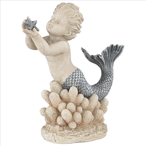 13.5" Little Boy Mermaid Swimming Outdoor Garden Statue