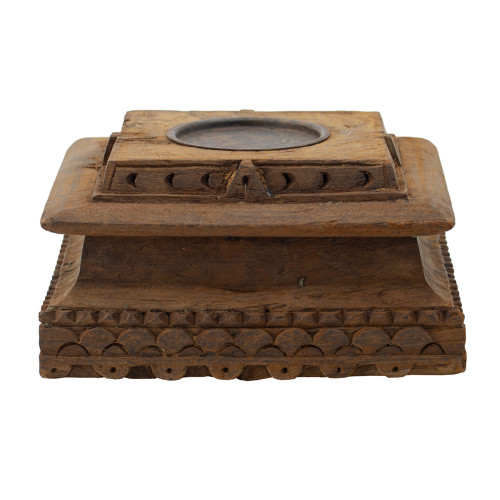 Wood Hand-Carved Pillar Candle Holder - 10.25"