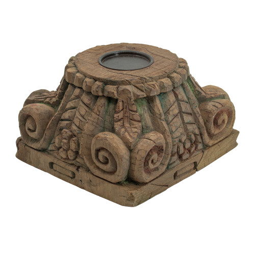 Carved Pillar Candle Stand - 11.75"