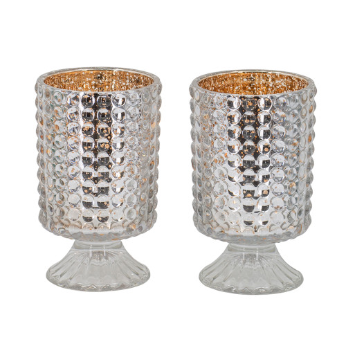 Hobnail Hurricane Glass Candle Holders - 6" - Set of 2