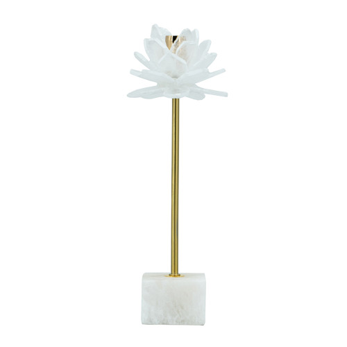 Flower Selenite Stone Candle Holder with Gold Frame - 14"