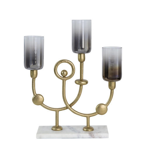 Three Glass Candle Holder with Marble Base - 16.5"