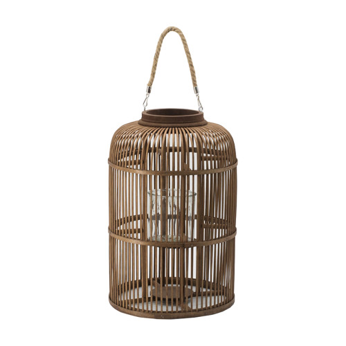 Decorative Bamboo Candle Lantern with Handle - 19" - Brown