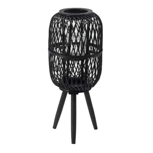 Bamboo Hurricane Candle Lantern with Stand - 23.5" - Black