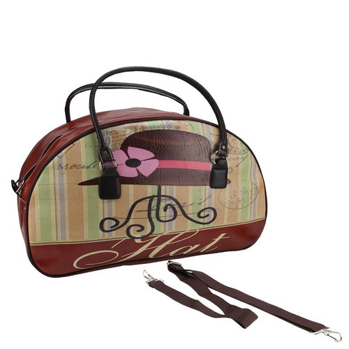 20" Decorative Vintage-Style Hat Theme Travel Bag with Handles and Shoulder Strap