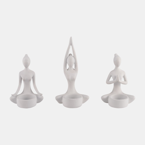 Yoga Women Tealight Candle Holders - 7" - White - Set of 3