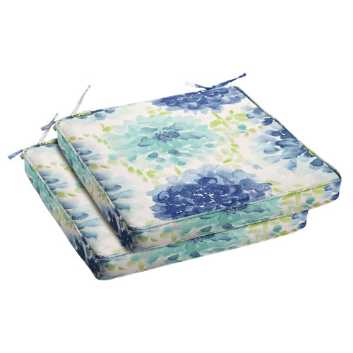 Gardenia Floral Corded Outdoor Chair Cushion - 19" - Blue and Green - Set of 2