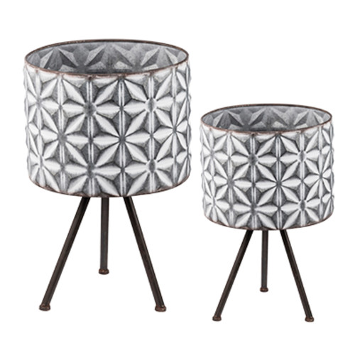 Large Tile Round Planters on Stand - 19" - Gray - 2ct