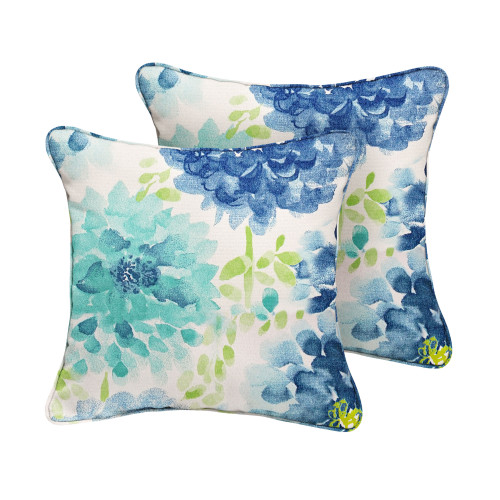 Gardenia Seaglass Outdoor Pillows - 20" - Blue and White - Set of 2