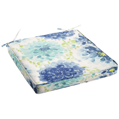 Gardenia Seaglass Floral Square Corded Outdoor Chair Cushion - 20" - Blue and Green