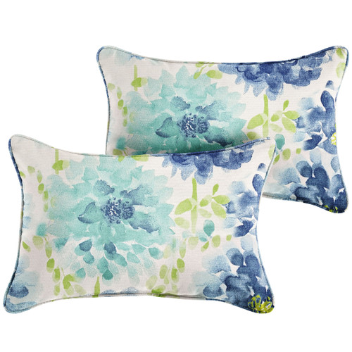 Gardenia Seaglass Outdoor Corded Pillows - 26" Blue and White - Set of 2