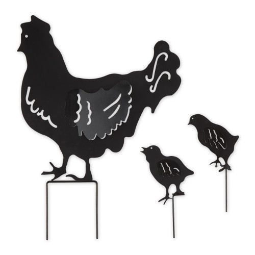 Chicken Family Outdoor Garden Stakes - 20.5" - Black - Set of 3