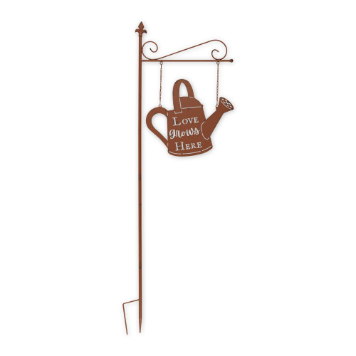 Love Grows Here Kettle Outdoor Garden Stake - 52" - Orange