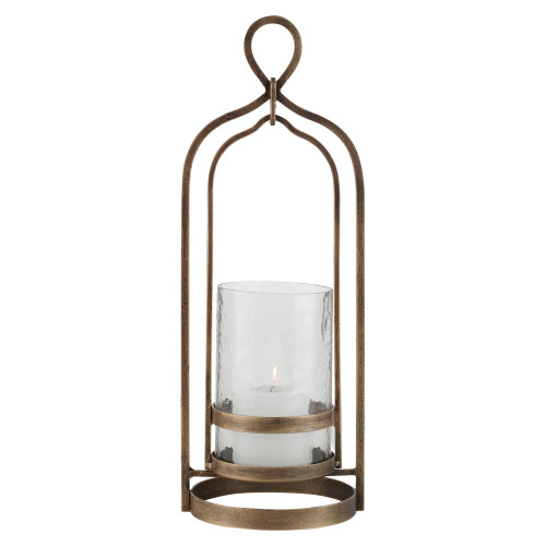 Moroccan Candleholder with Glass Hurricane - 15" - Brass