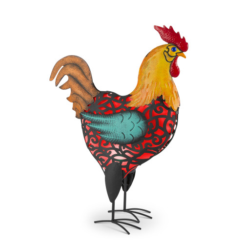 Solar Powered Rustic Rooster Decoration - 20" - Multi-Color