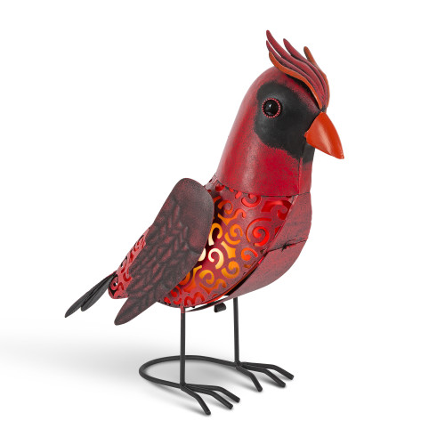 Solar Powered Cardinal Metal Garden Decoration - 15.75" - Red and Black