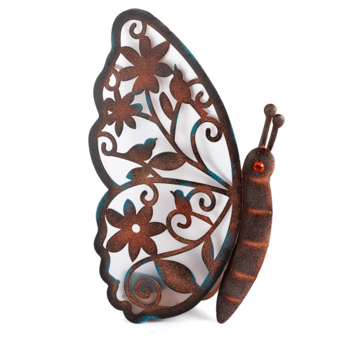 LED Solar Lighted Butterfly Outdoor Decoration - 14.5" - Brown