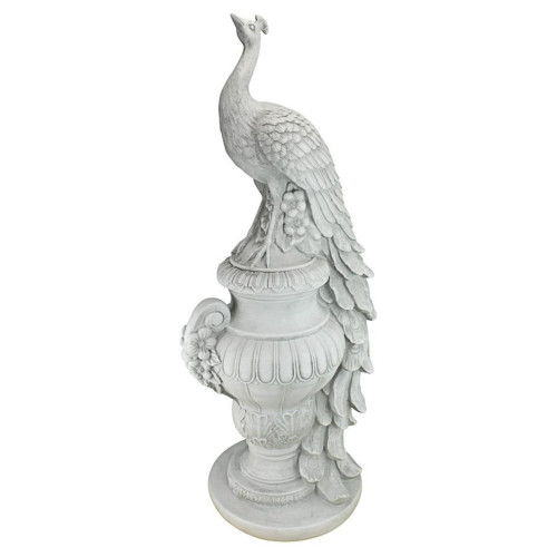 Staverden Castle Peacock on an Urn Outdoor Garden Statue - 34" - White and Gray