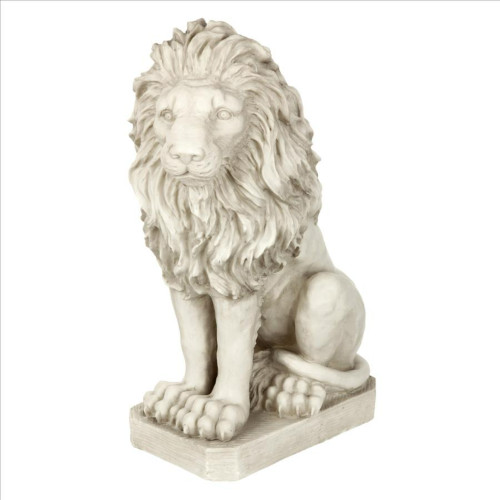 Lion Sentinel Outdoor Garden Statue - 21" - White and Gray