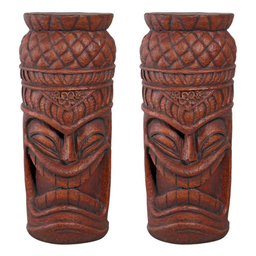 Tiki Totem Outdoor Garden Statue - 38" - Brown and Beige - Set of 2