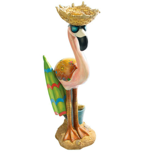 Luau Larry Flamingo Outdoor Garden Statues - 18" - Pink and Green