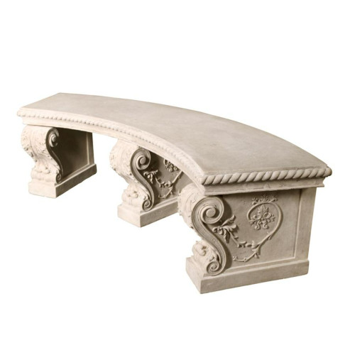 Crescent Curved Outdoor Garden Bench - 76.5" - Cream and Gray