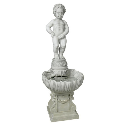 Peeing Boy of Brussels Outdoor Garden Fountain - 45.5" - White and Gray