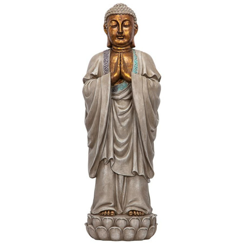 Bodh Gaya Buddha Asian Outdoor Garden Statue - 30" - Gray and Bronze